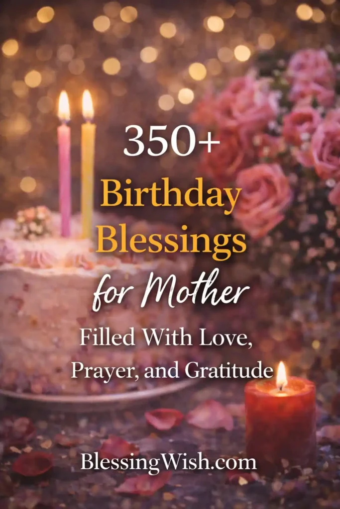 350+ birthday blessings for mother with cake, candles, flowers, and heartfelt love, prayer, and gratitude message design