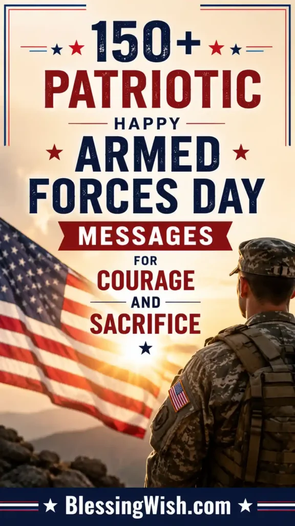USA soldier with American flag and patriotic Armed Forces Day message design for courage, sacrifice, and national pride.