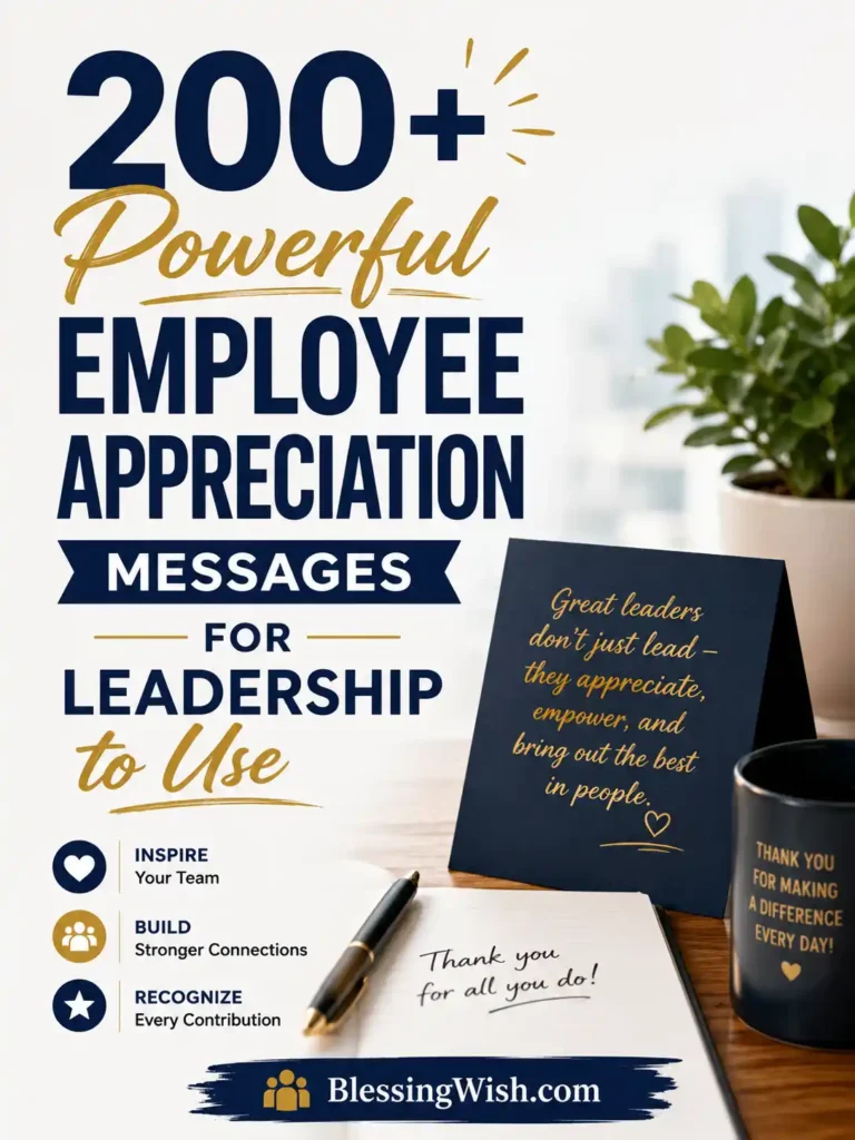 Employee appreciation leadership poster with thank-you note, office desk, and motivational message on team recognition and gratitude.