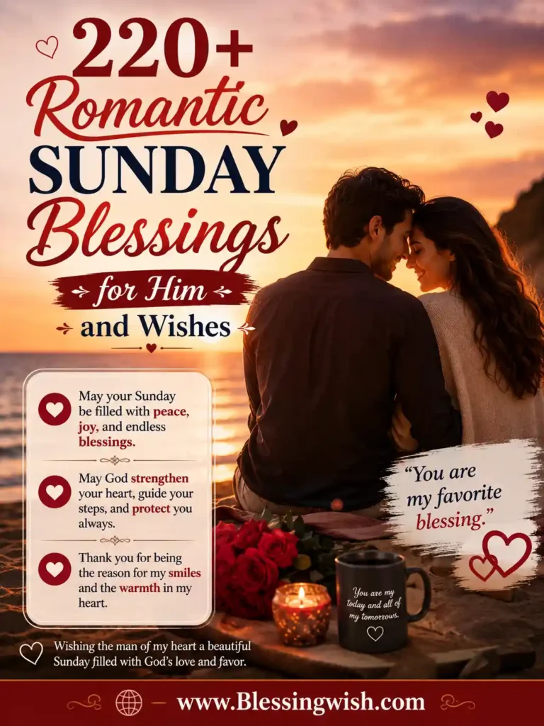 220+ Romantic Sunday Blessings for Him and Wishes Romantic Sunday blessings for him with heartfelt wishes, beautiful couple at sunrise, faith-inspired design, and love-filled Sunday greeting.