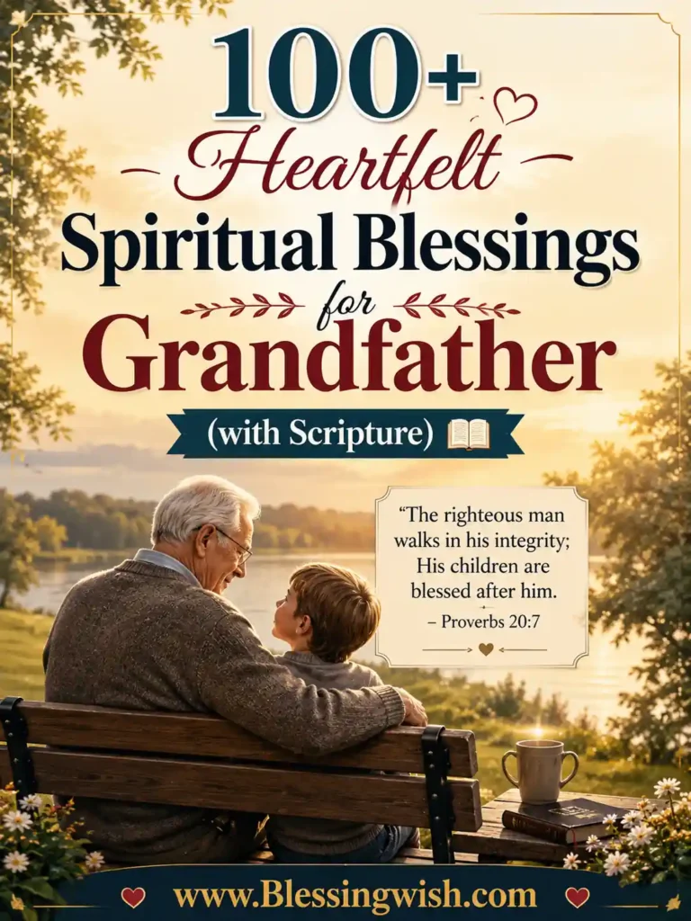 Heartfelt spiritual blessings for grandfather with scripture, featuring a loving grandfather and grandchild in a peaceful sunset setting.