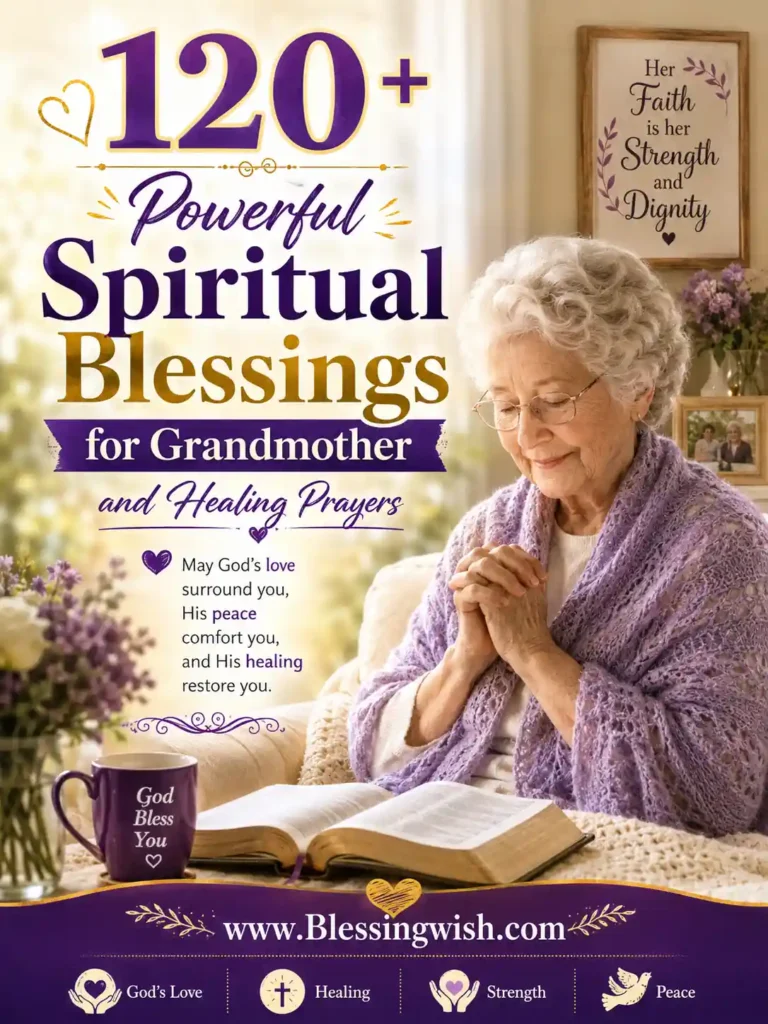 Powerful spiritual blessings for grandmother with healing prayers, faith, hope, and love in a peaceful floral Christian-inspired design.