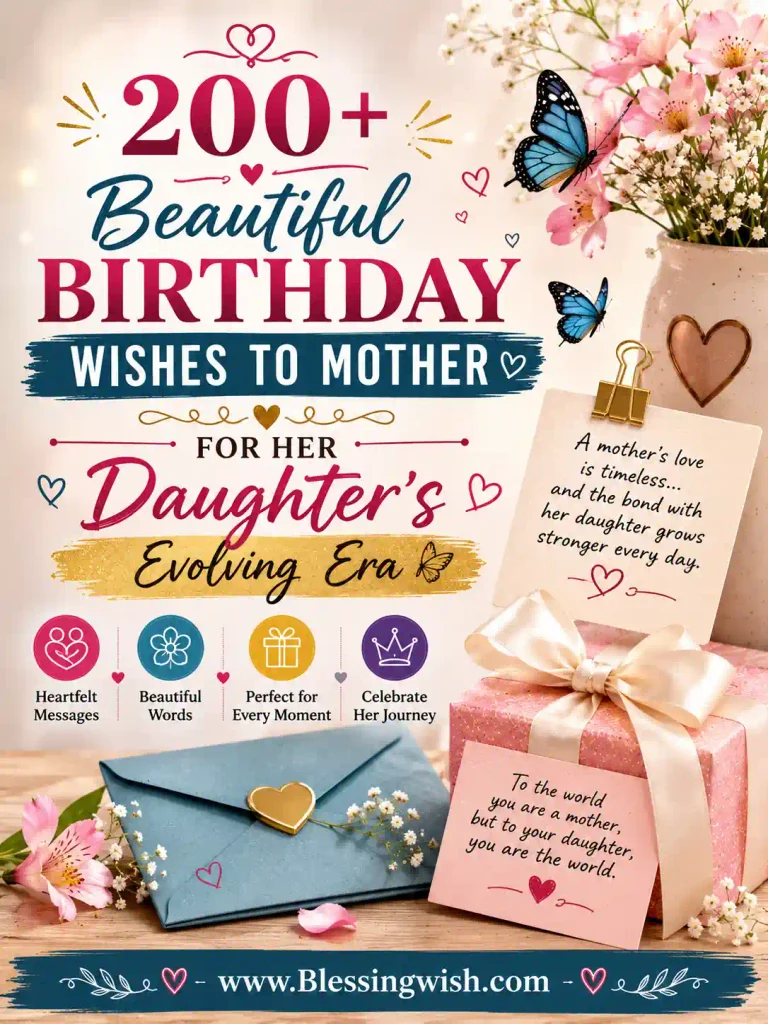 200+ Beautiful Birthday Wishes to Mother for Her Daughter’s Evolving Era 200+ beautiful birthday wishes to mother for her daughter, featuring elegant flowers, gifts, heartfelt notes, and a warm celebration theme.