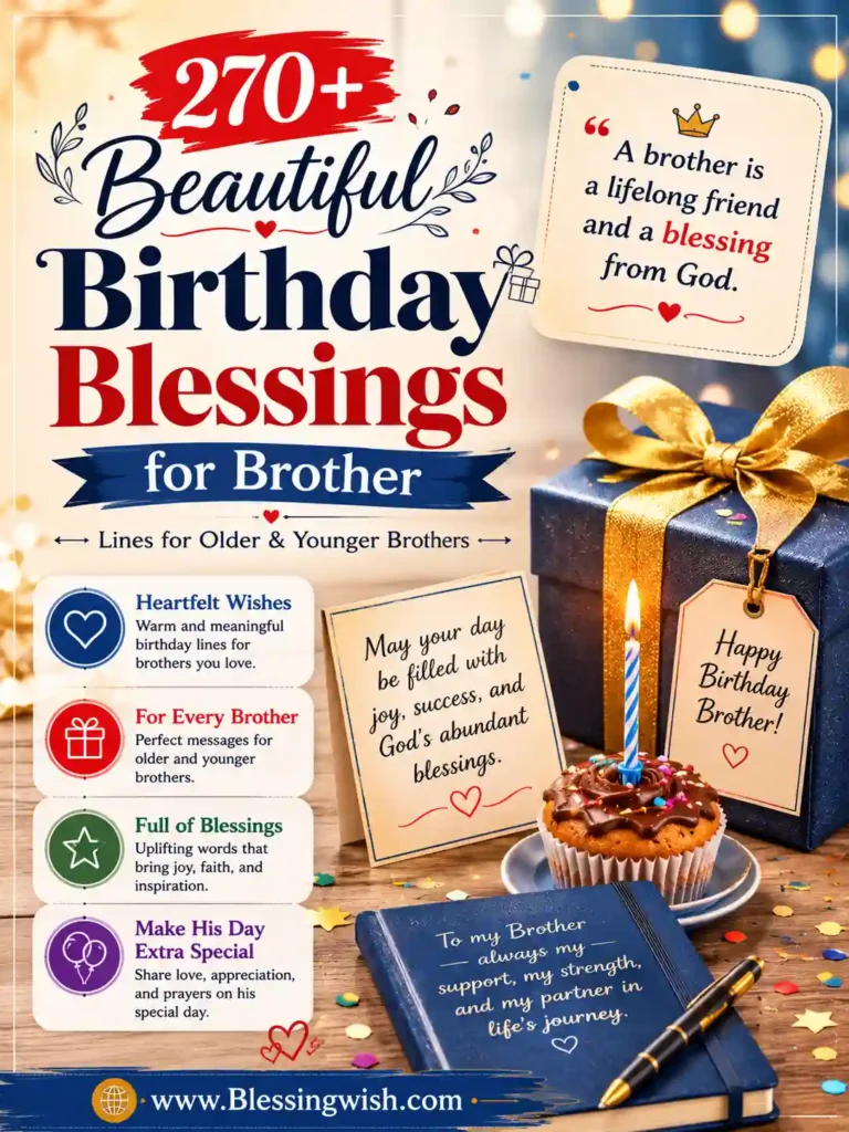 270+ Beautiful Birthday Blessings for Brother (Lines for Older & Younger Brothers) 270+ beautiful birthday blessings for a brother, with heartfelt lines for older and younger brothers.