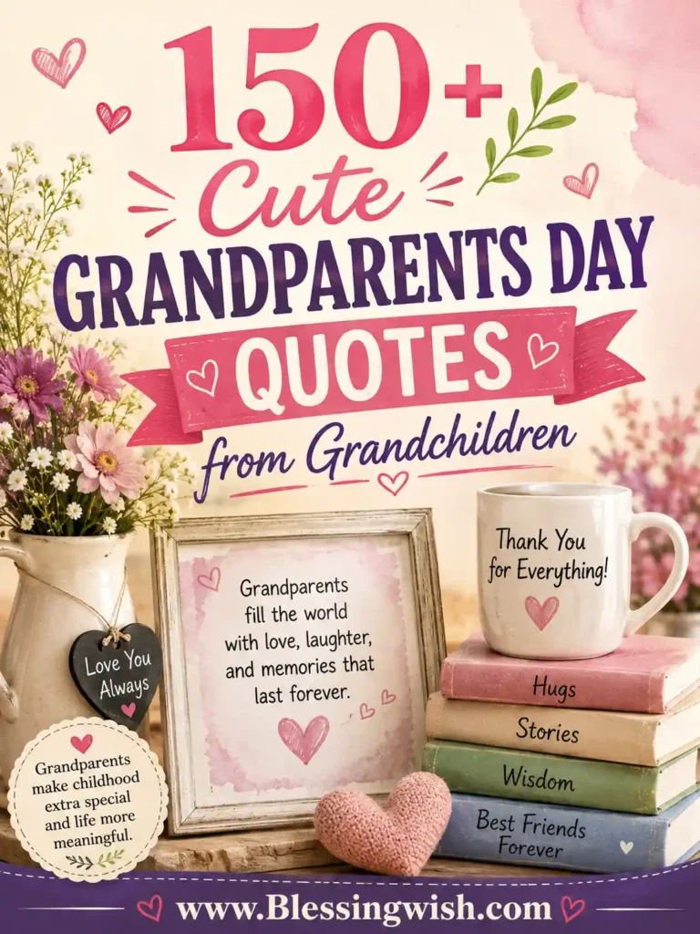 Cute Grandparents Day quotes from grandchildren with flowers, heartfelt decor, loving message, and Grandparents Day celebration design.