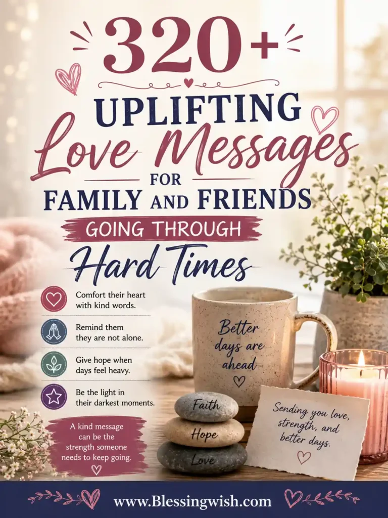 320+ Uplifting Love Messages for Family and Friends Going Through Hard Times Uplifting love messages for family and friends going through hard times, featuring comforting words of hope, strength, faith, and support.