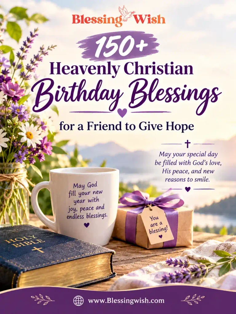 Heavenly Christian birthday blessings for a friend, featuring a faith-filled design with uplifting birthday wishes and hope.