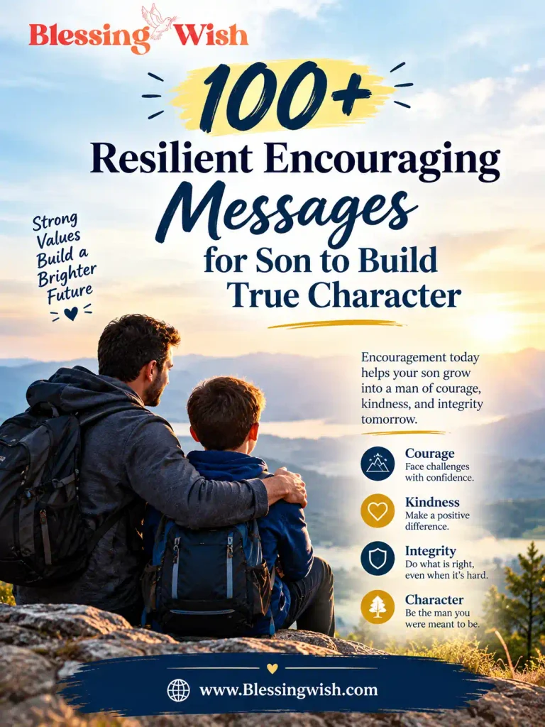 Resilient son encouragement graphic with a strong, uplifting message and the website name “www.Blessingwish.com” in the footer.