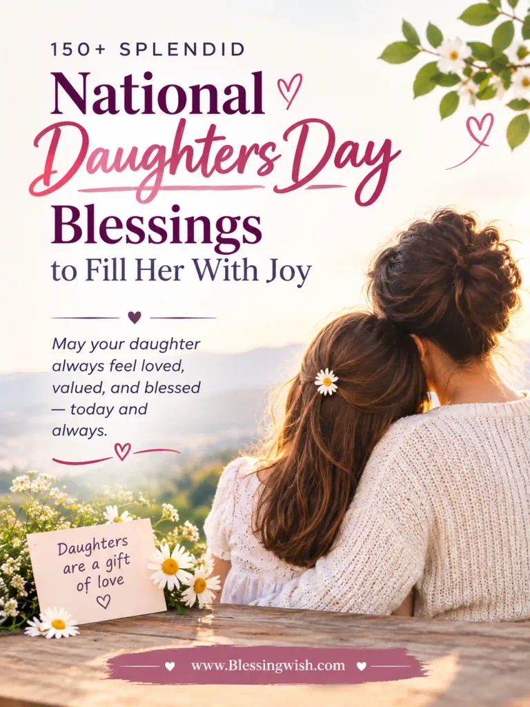 150+ Splendid National Daughters Day blessings filled with love, joy, and heartfelt wishes for a daughter, featuring a mother and daughter in a warm floral setting.