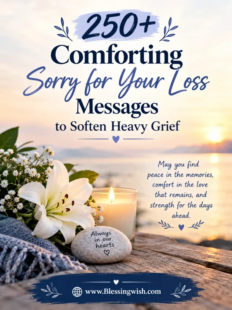 250+ comforting sorry for your loss messages to soften heavy grief, featuring a peaceful, compassionate design for expressing sympathy and support.