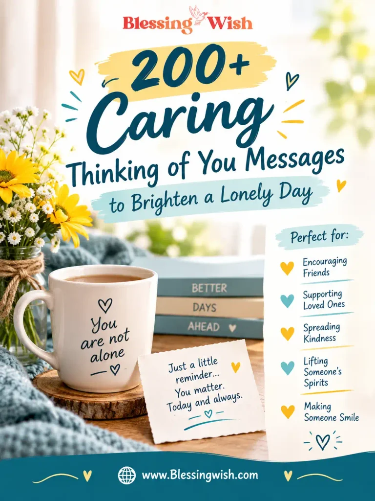 200+ caring thinking of you messages to brighten a lonely day, featuring heartfelt words of comfort, kindness, and emotional support.