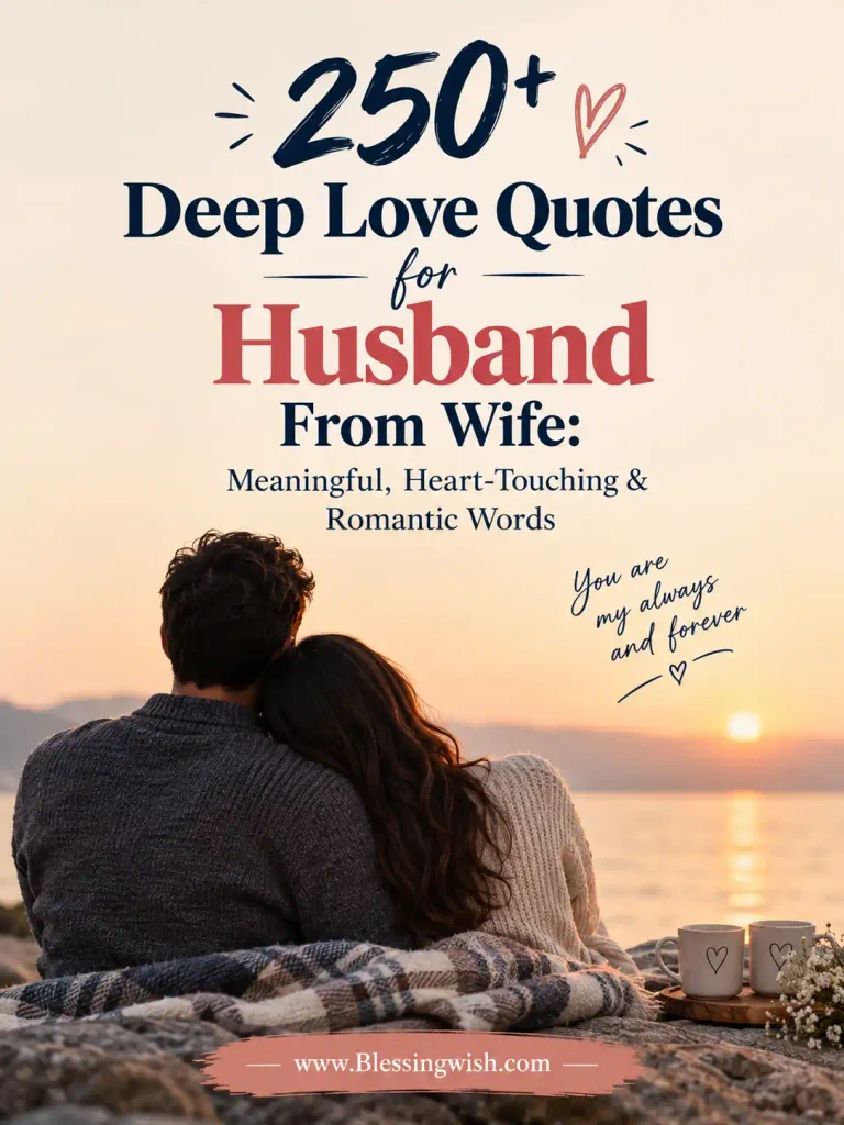 250+ deep love quotes for husband from wife featuring meaningful, heart-touching and romantic words with a couple enjoying a peaceful sunset together.