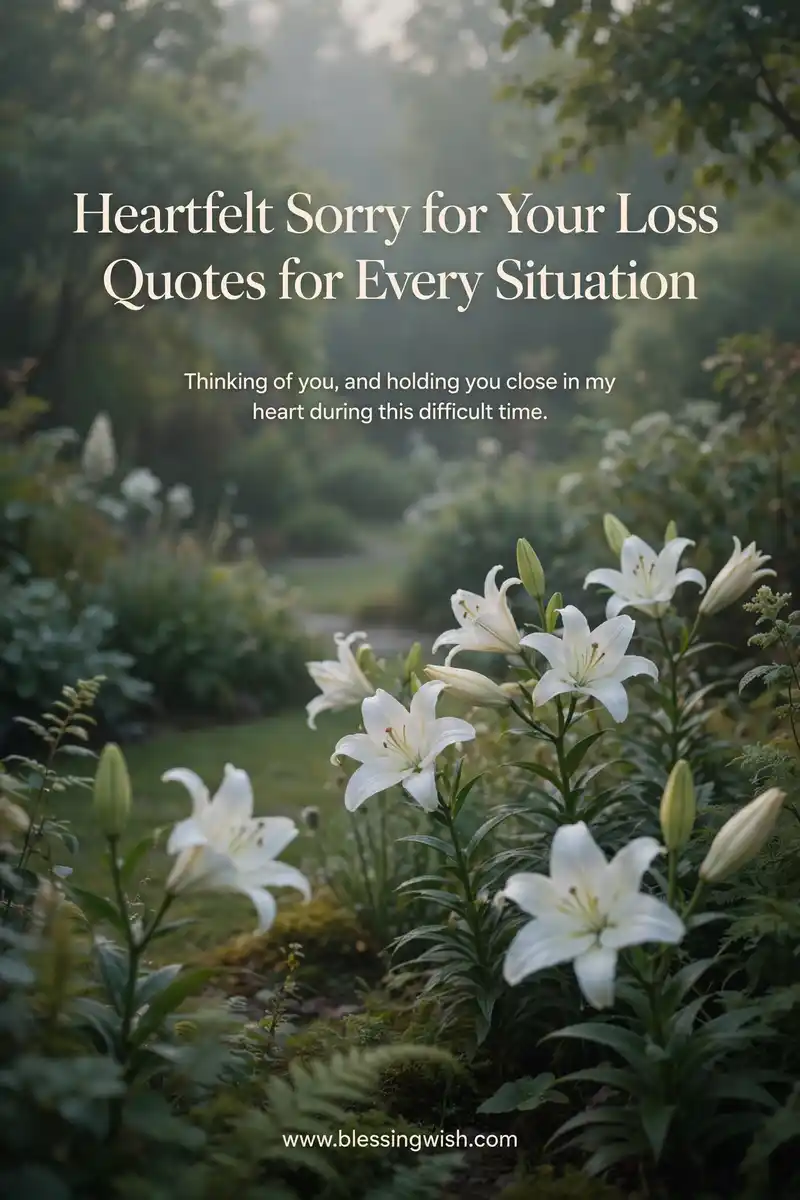 White lilies in a quiet garden at dawn, heartfelt sorry for your loss quotes for every situation